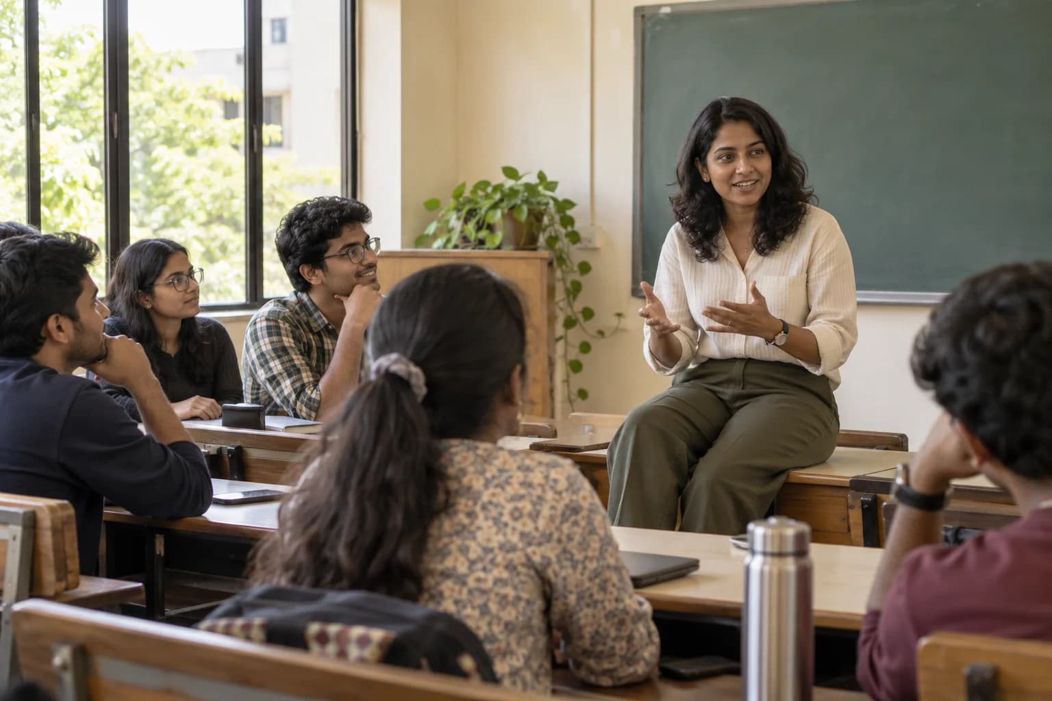 An alumna returns to a classroom to share her experience and answer students’ questions.