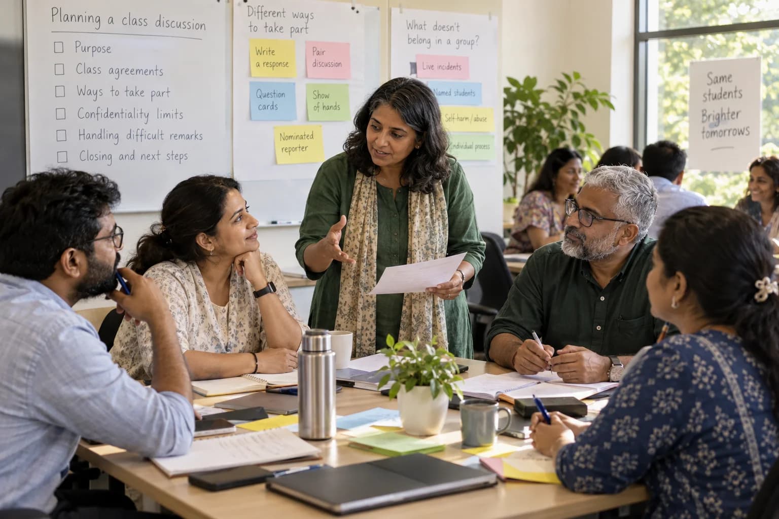 Teachers prepare discussion ground rules, participation options and follow-up steps