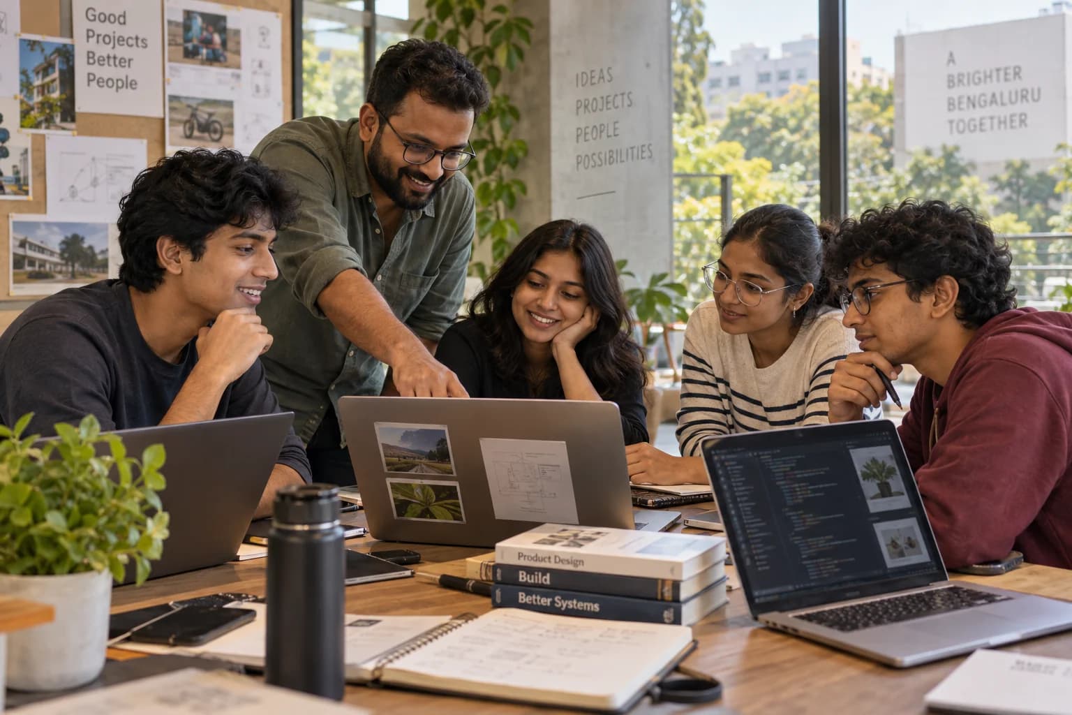 Students review project examples and build their portfolios with guidance from a practitioner