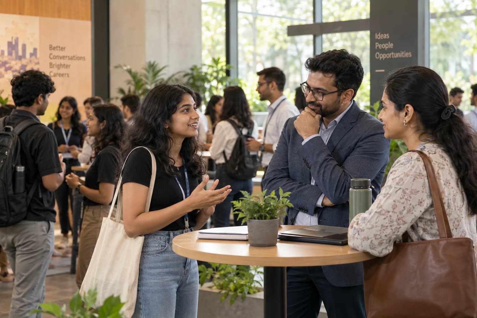 Students introduce themselves to professionals at a community networking session