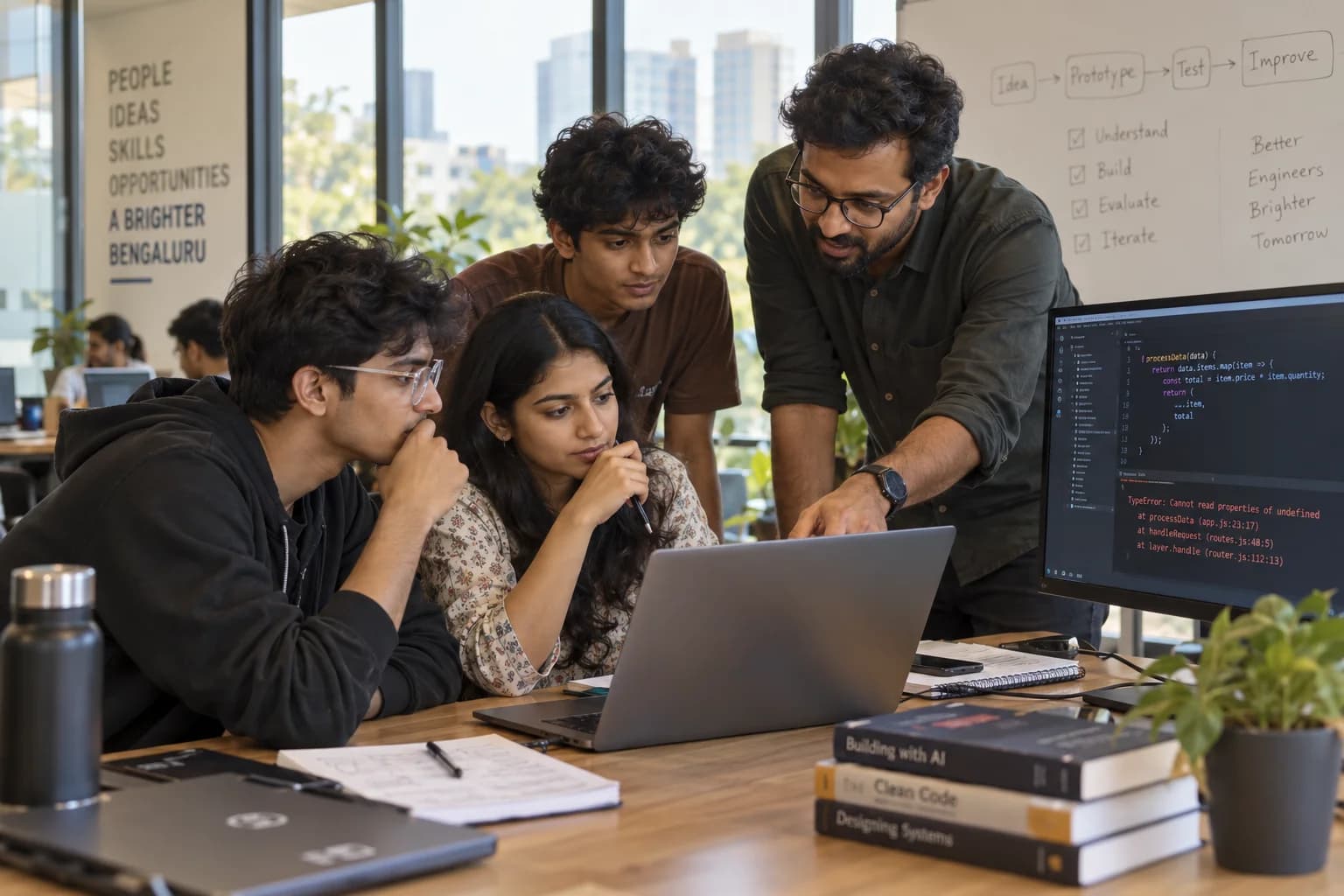 Engineering students examine AI tools, code and potential errors with a practitioner