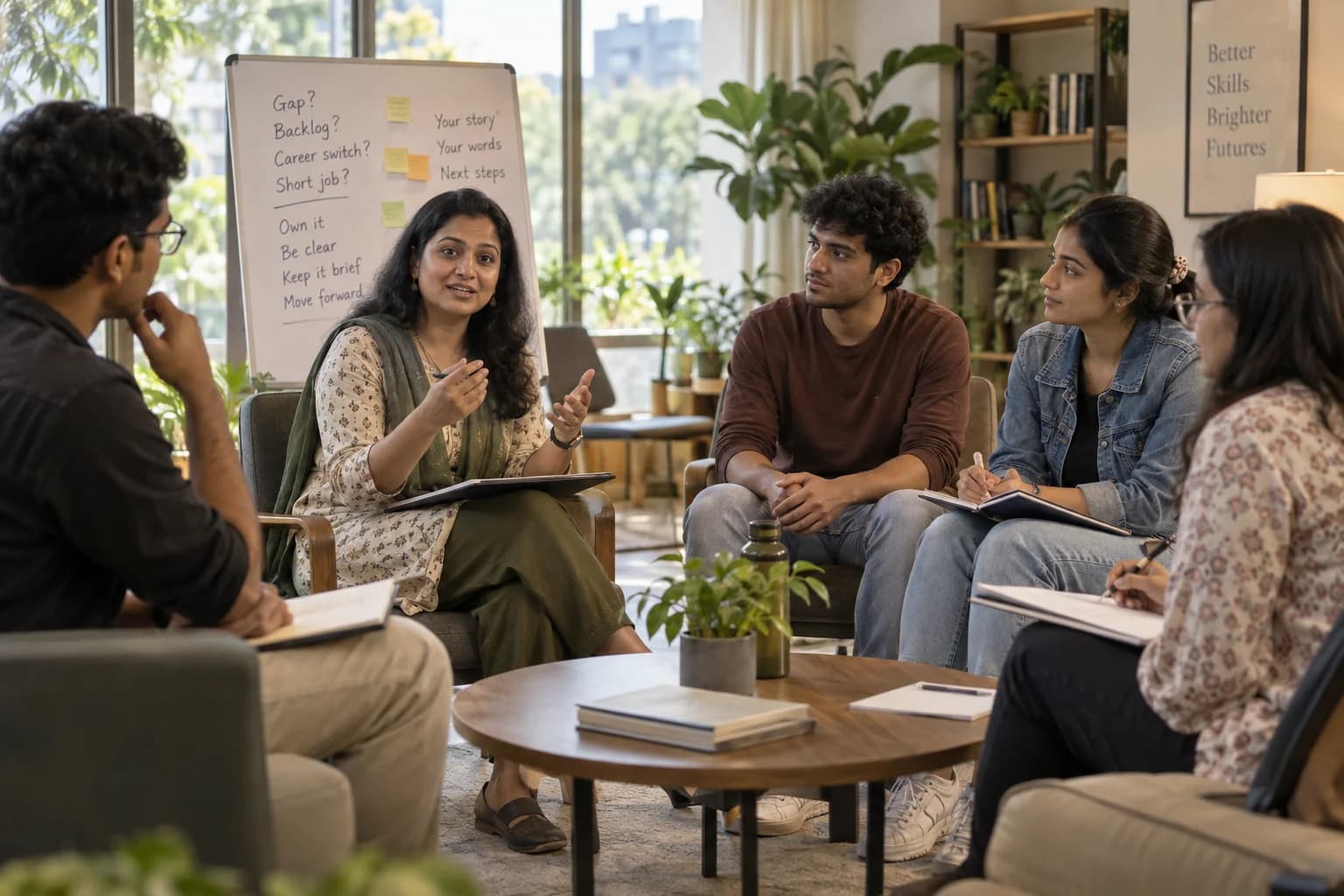 Job seekers practise explaining career gaps and changes with a facilitator