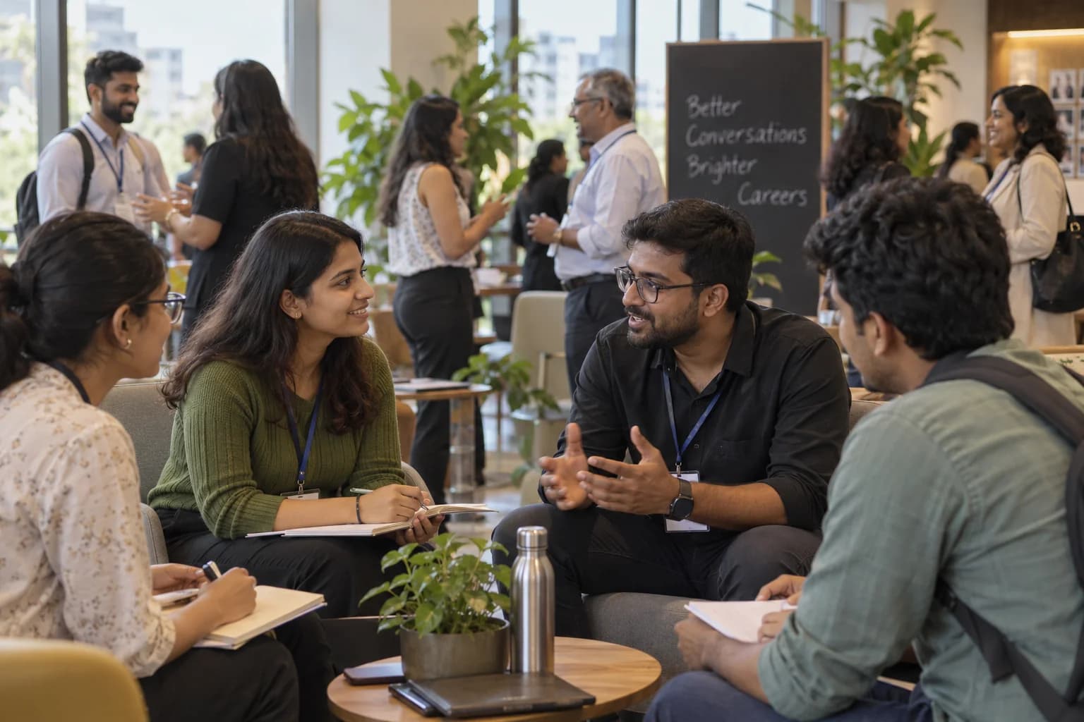 Job seekers meet working professionals in a community networking session